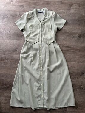 Light Sage Maxi Button-Front Dress with Vest Detail